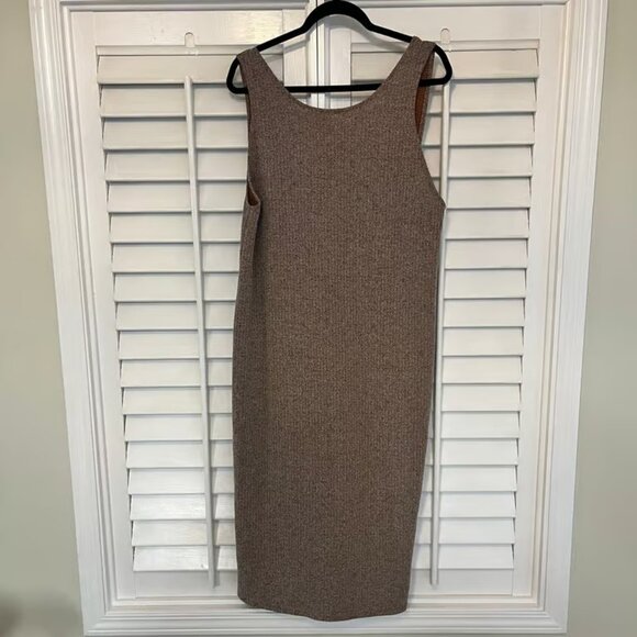 Zara Burnt Orange/Brown Ribbed Midi Dress With Back Detail Size Large - Picture 1 of 6